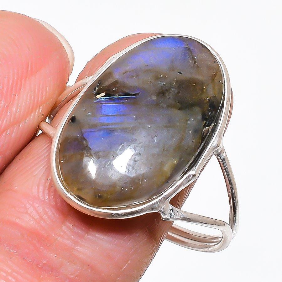 Натуральный камень Лабрадорит Кольцо из стерлингового серебра 925 пробы Размер 10.5 AR-16483