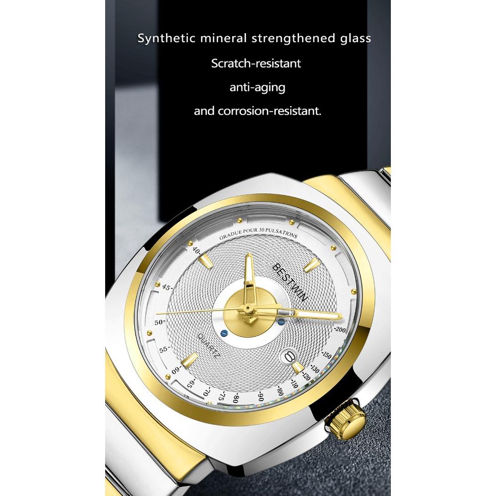 Men Square Quartz Wristwatch Stainless Steel Band Calendar Waterproof Business Male Gift Watch