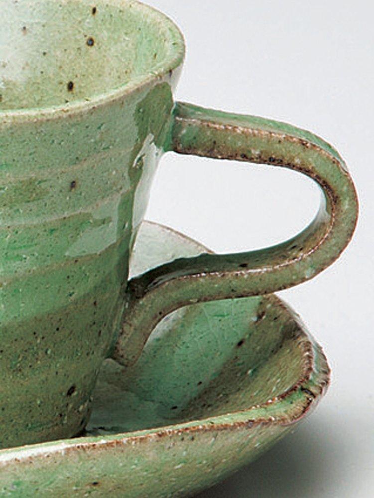 Soho Kiln Coffee Cup, Hiwa Nagashi Ripple Pattern, Cup and Saucer, Green, Cup Approx. 9 X 7.3cm (Approx. 200ml), Saucer Approx. 14 X 3cm,