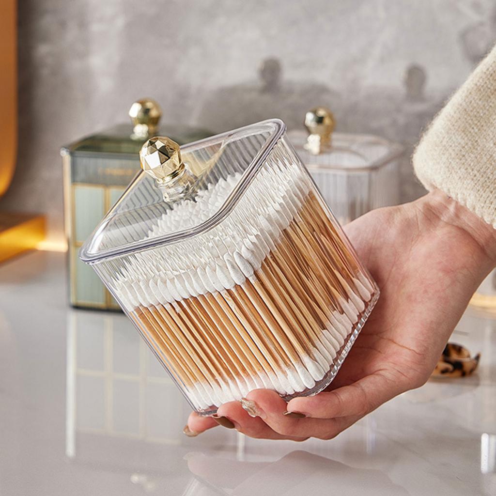 Multipurpose Stylish Cotton Swab Dispenser Home Accessory Storage Container with Easy Access Lid for Organization