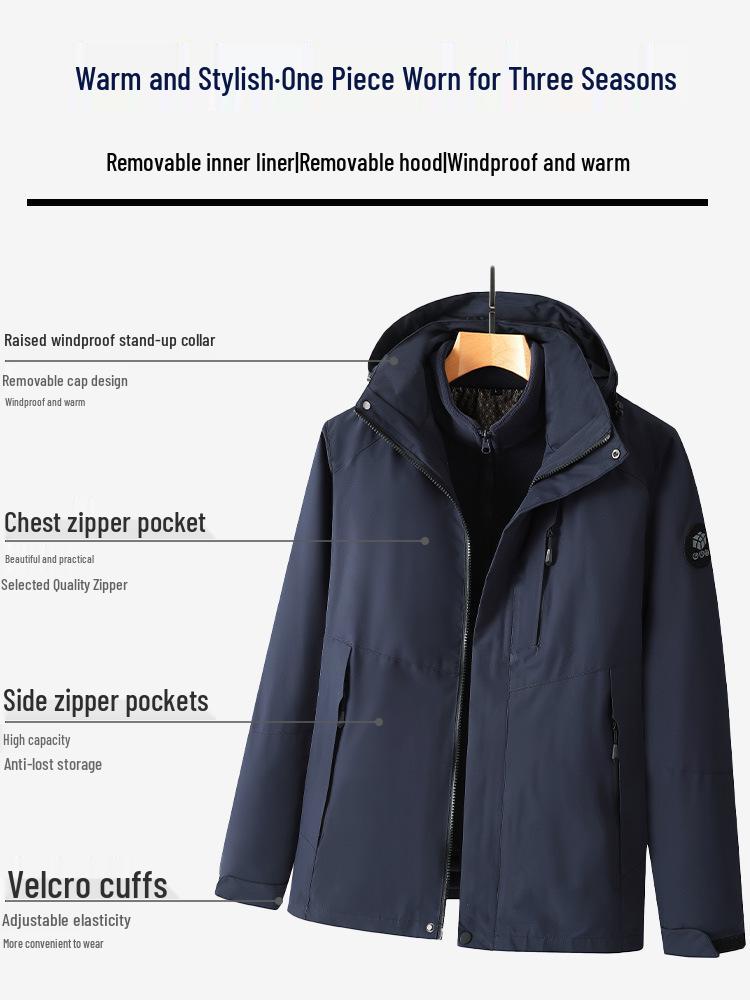 Men's 3-in-1 Thick Winter Jacket, Middle-aged Dad Style
