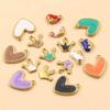 3 Styles DIY Heart Crown Enamel Charms: Stainless Steel Drip Oil Gold Pendants
