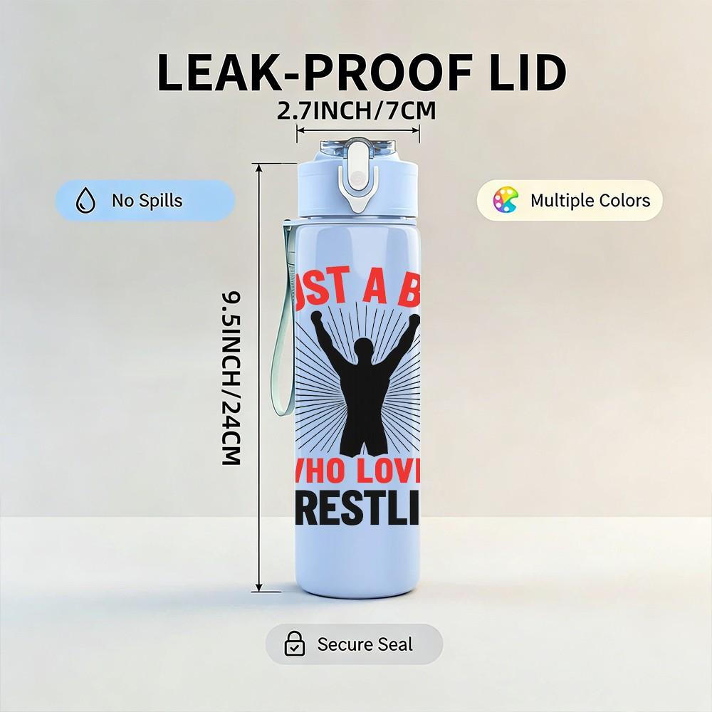 1PC Just A Boy Who Loves Wrestling Silhouette 750ml Color Plastic Sports Water Bottle Leakproof Flip Straw Lid Suitable for Sports Office Home Use