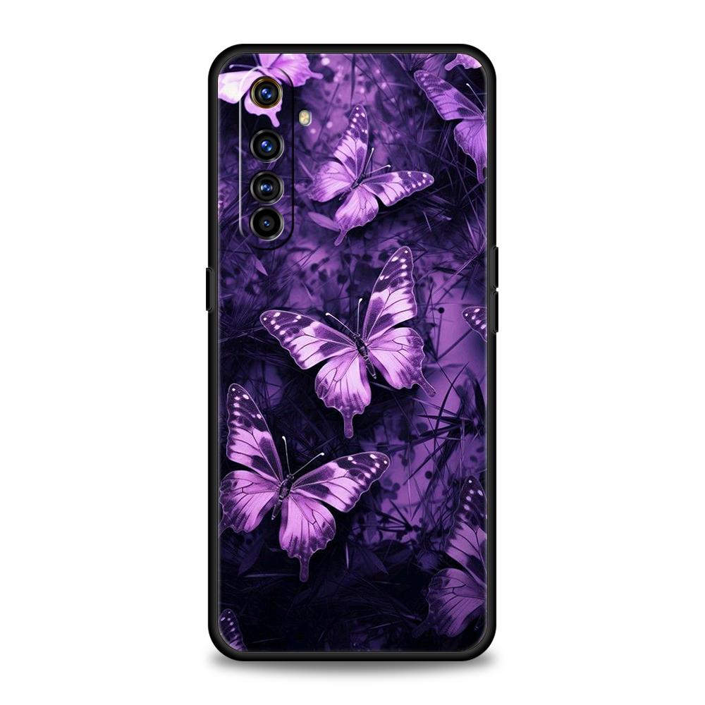 Weiches TPU für Realme 11 10 9 Pro Plus GT2 GT3 GT5 C21 C25 C35 C53 C55 C67 Pro 5G Stoßfeste Handyhülle Art Lila Schmetterling Capas