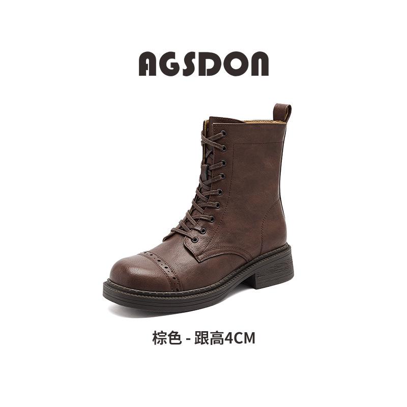 Augustine Martin Boots Women's 2025 New Spring and Autumn Retro British Style Thick-soled Black Knight Short Boots with Skirt