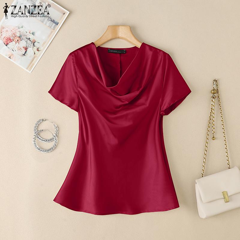 ZANZEA Women Casual Pile Collar Summer Short Sleeve Blouse