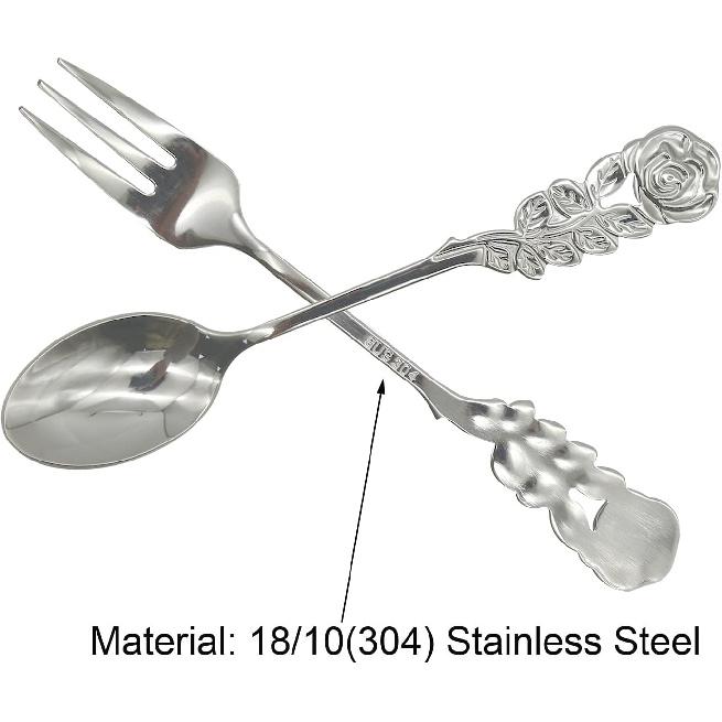 8Pcs Rose Handle Spoon Fork Set 4.72inch 18/10(304) Stainless Steel Flatware for Coffee Tea Dessert Ice Cream Appetizer Fruit