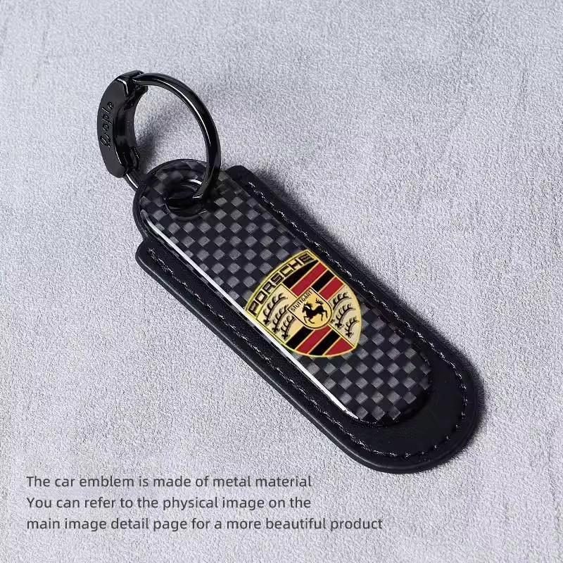 

Car Keychain Decorative Accessories Carbon Fiber Pendant For Porsche Cayenne Panamera Macan 911 718 Taycan Boxster Cayman 918 чорний