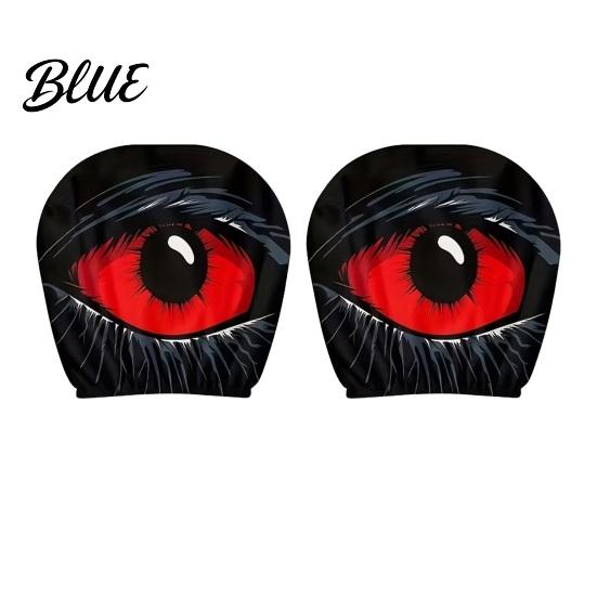Skin-friendly Car Accessory 2 Pcs Red Demon Eye Headrest Covers Universal Washable Cover Pillow Cases Breathable Decor for Vehicle Interior