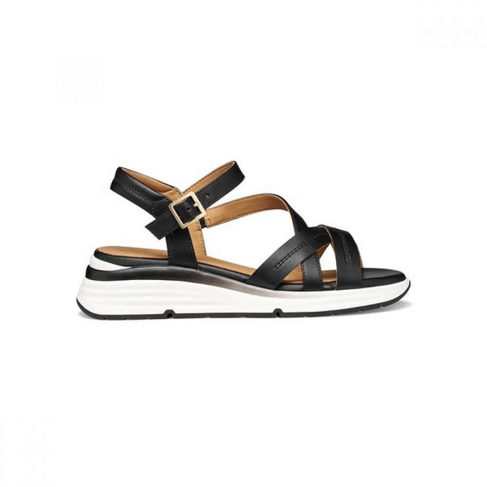 Geox Women S Comfort Wedge Diagonal Strap Sandal Black 8gx0ja6m1d Elowyn 35(225)