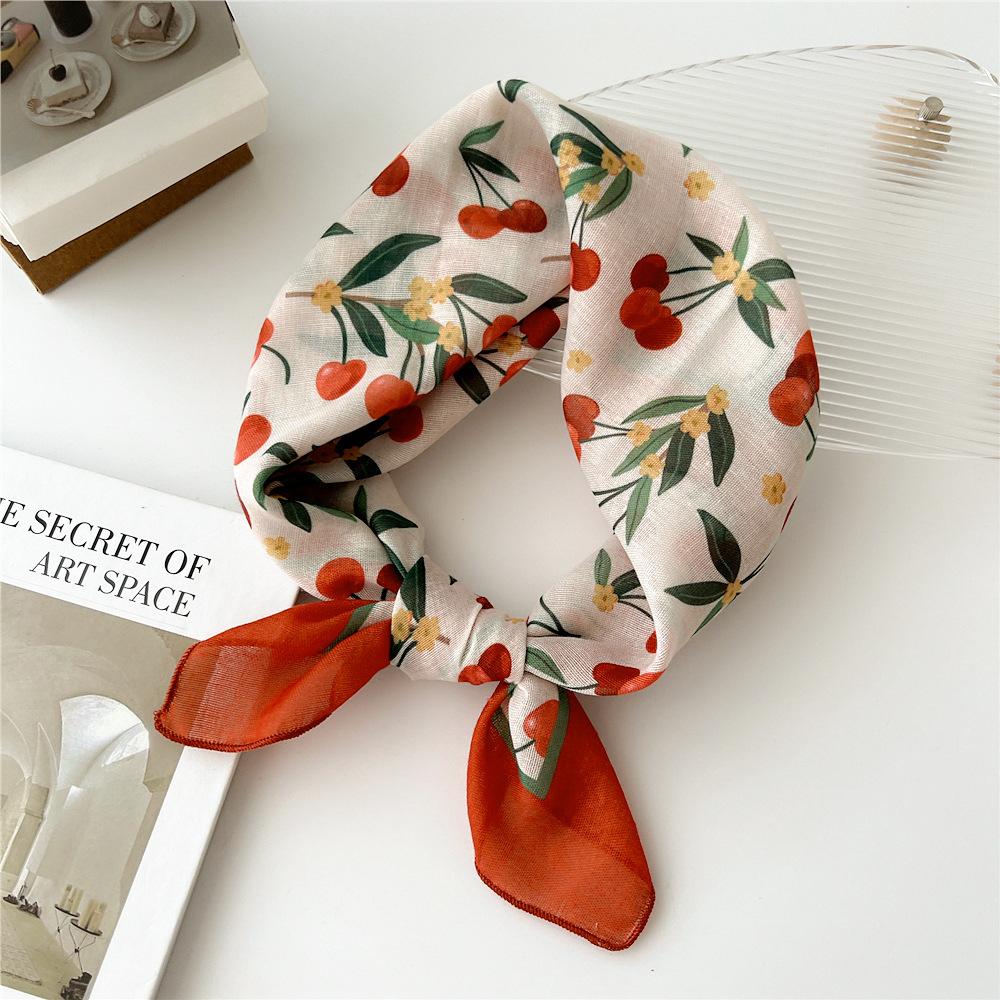 55cm Cotton Linen Square Scarf Women Spring Summer Floral Headband Neck Scarf Korean Chic Hair Accessory Fashion Decorative Bandana One Size