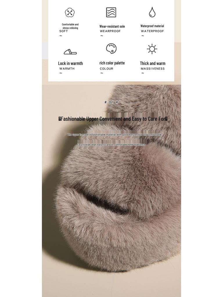 Damen Pelzige Höhenverstärkende Hausschuhe - Herbst/Winter 2023: Doppelriemen, Dicke Sohle, Koreanischer Stil, Plüschbaumwolle, Größe 35-42