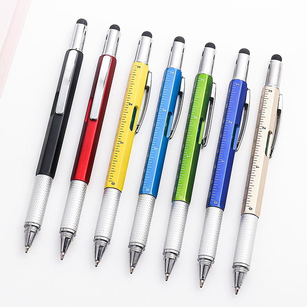 6 In 1 Multifunction Ballpoint Pen Touch Screen Stylus Capacitive Pen With Screwdriver Ruler Levelgauge Refillable Pencil Tools