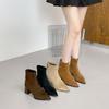 Short Boots Women's 2025 New Autumn Suede Pointed Rear Zipper Heightened Short Thick Heel Bare Boots Women's Boots