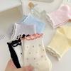 Black Ear-trimmed Socks for Women's Spring and Autumn: Simple and Versatile Boneless Mid-calf Socks, Sweet Polka Dot Socks with A School Style