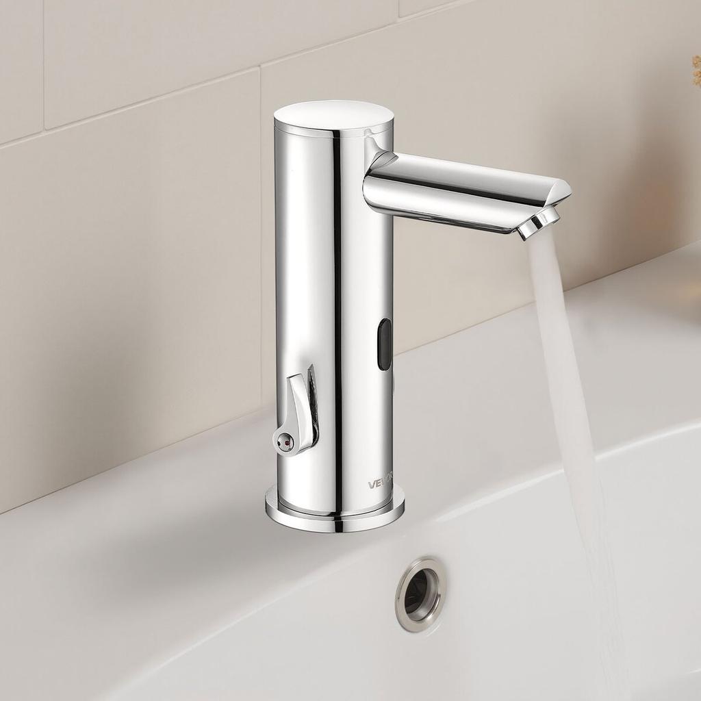 Touchless Bathroom Sink Faucet, Automatic Motion Sensor Restroom Toilet Faucet, Hands Free Adjustable Cold Hot Single Handle Water Mixer Battery