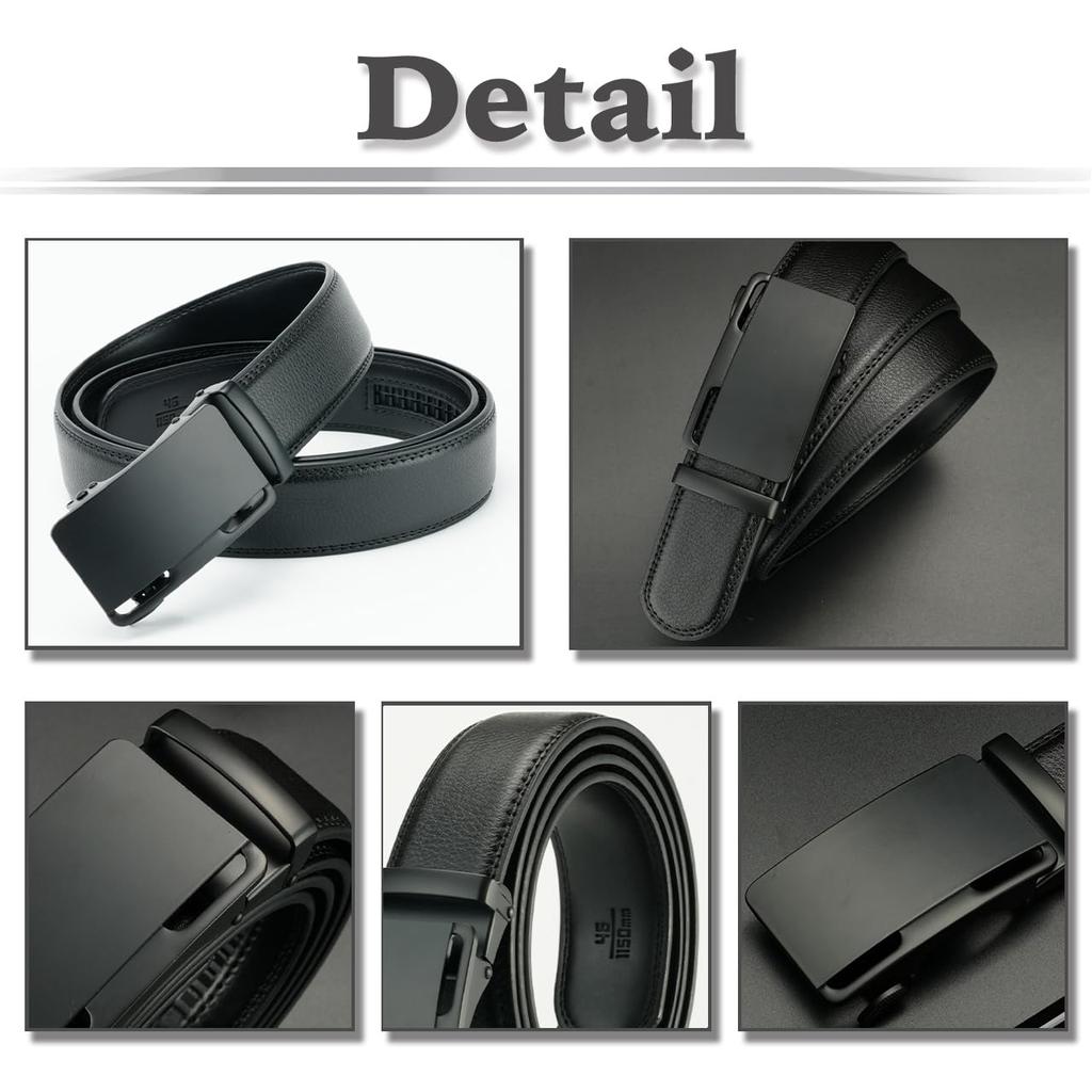 [White Fang] Automatic Buckle Belt, Genuine Leather, Business Casual, Stylish, Cool, Simple, Men's BTA409 (Black)