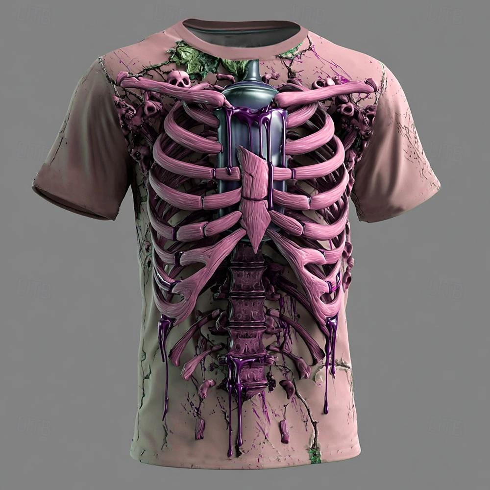 Retro Skeleton Pattern T Shirt For Man Luxury Skull 3D Printed Summer Harajuku Short Sleeve Loose Street Tops Sport T-shirts