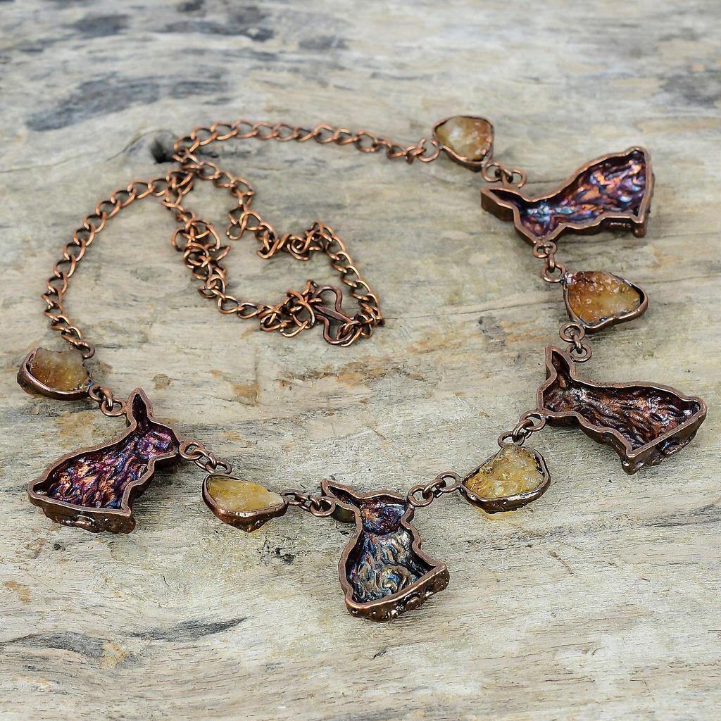 Citrine rough necklace electroformed copper adjustable chain necklace handmade jewelry rabbit necklace for gifts original gemstone jewelry