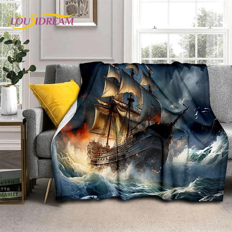 Ancient Pirate Ship Boat,Barque,Sailboa Soft Flannel Blanket,Throw Blanket Comfortable Blanket for Picnic Beds Sofa Home Bedroom