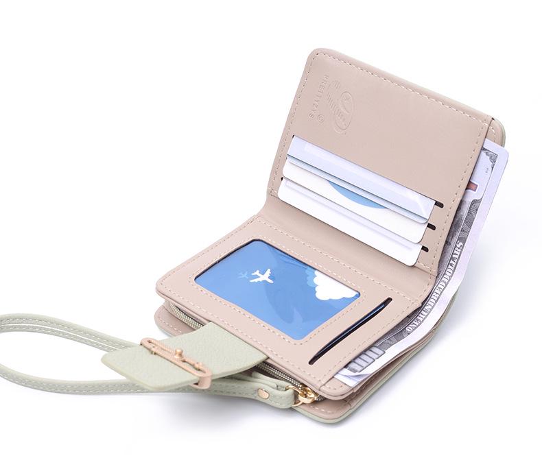 Korean Style Women's Bow Short Wallet Clutch with Zipper Wristlet