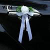 Cost Effective Wedding Decor Artificial White Rose Car Decoration, Door Handle & Rearview Mirror Flower Bouquet Decoration with Satin Ribbon