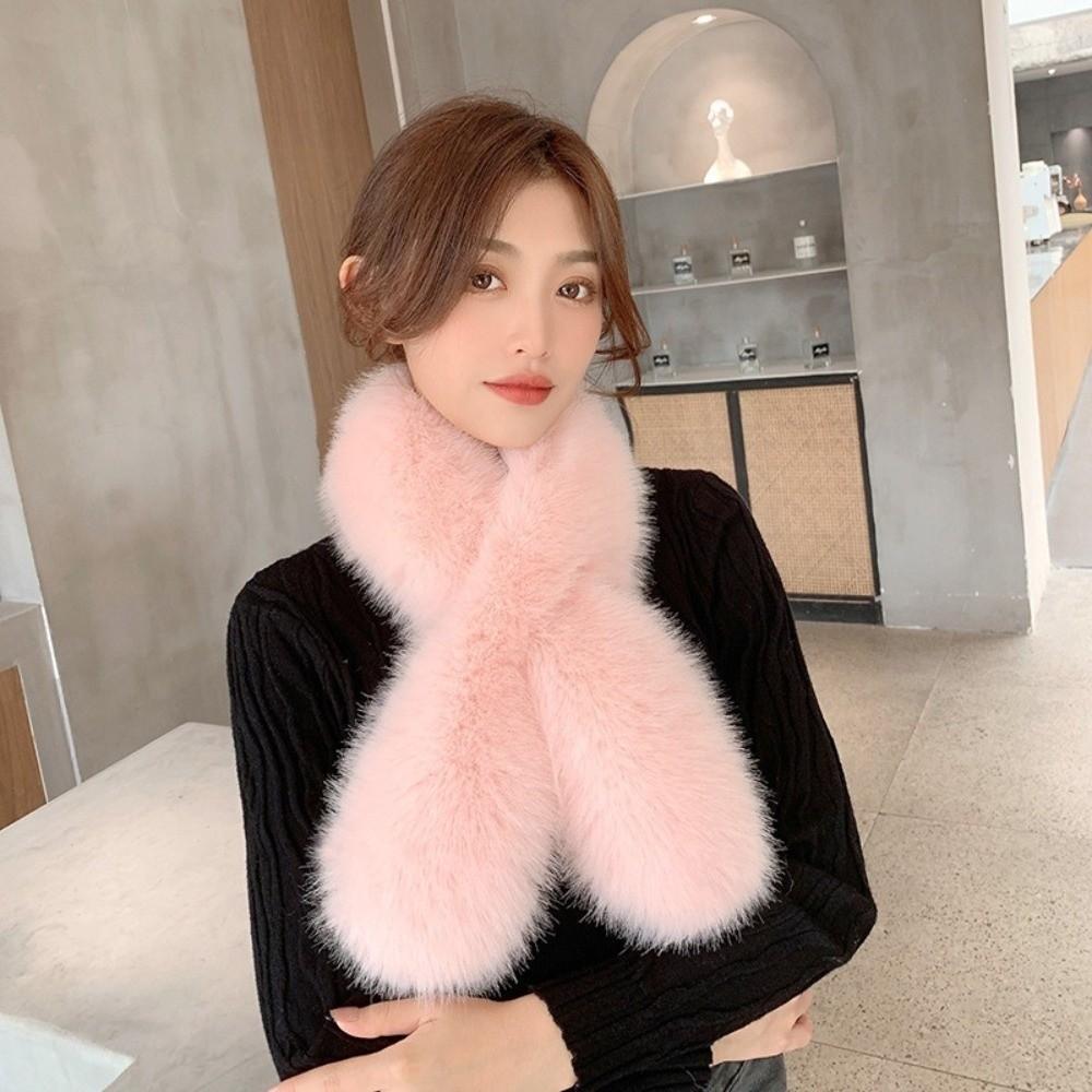 Versatile Faux Fox Rabbit Fur Collar Scarf Solid Color Neck Warmers Cozy Faux Fur Scarf  For Women