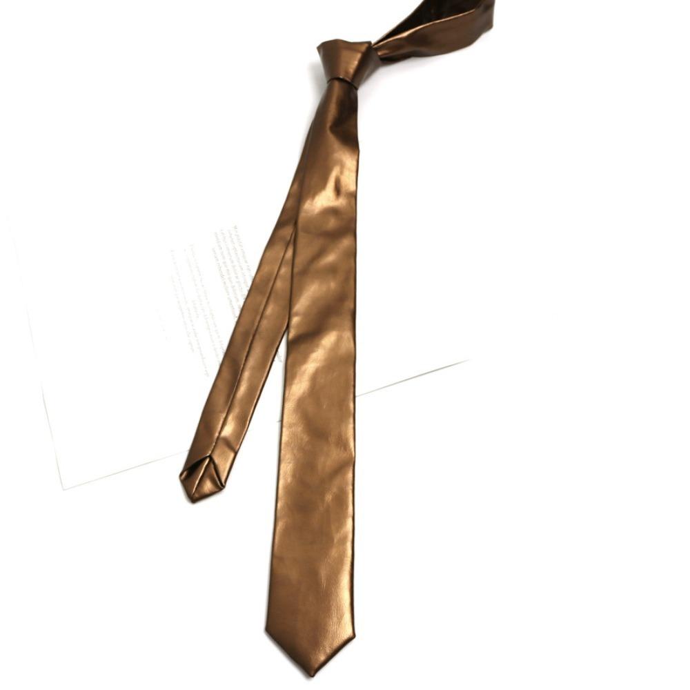 

Narrow Men Necktie Solid Color Retro Cravat Simple PU Leather Tie Suit Accessories колір світло кави