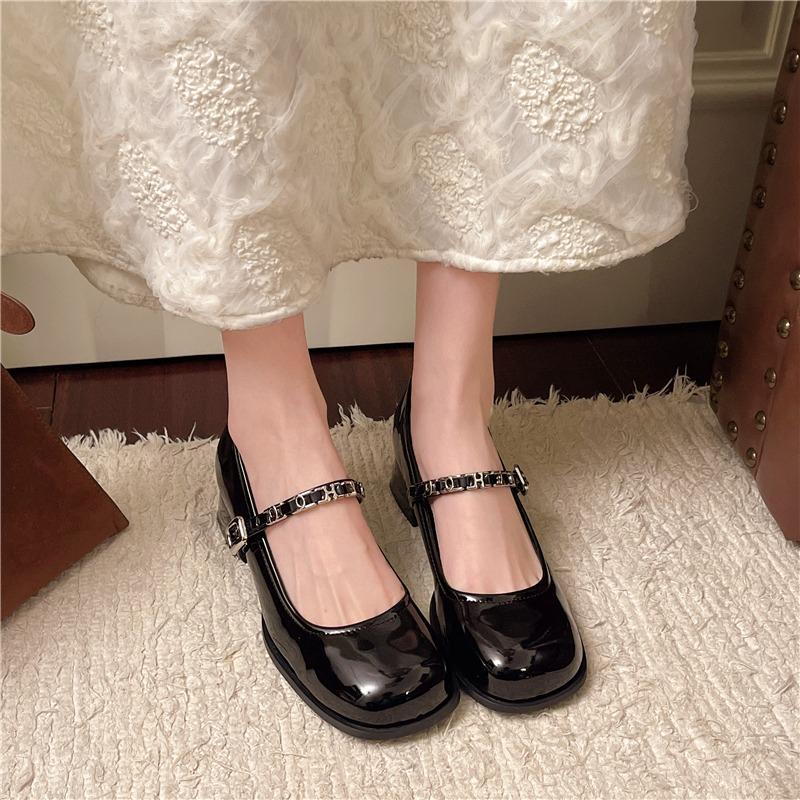 

2026 New Thick Heel Women Mary Jane Shoes Fashion Banquet Party Pumps Spring Autumn Women s Butterfly Knot Dress Leather Shoes 35 чёрный