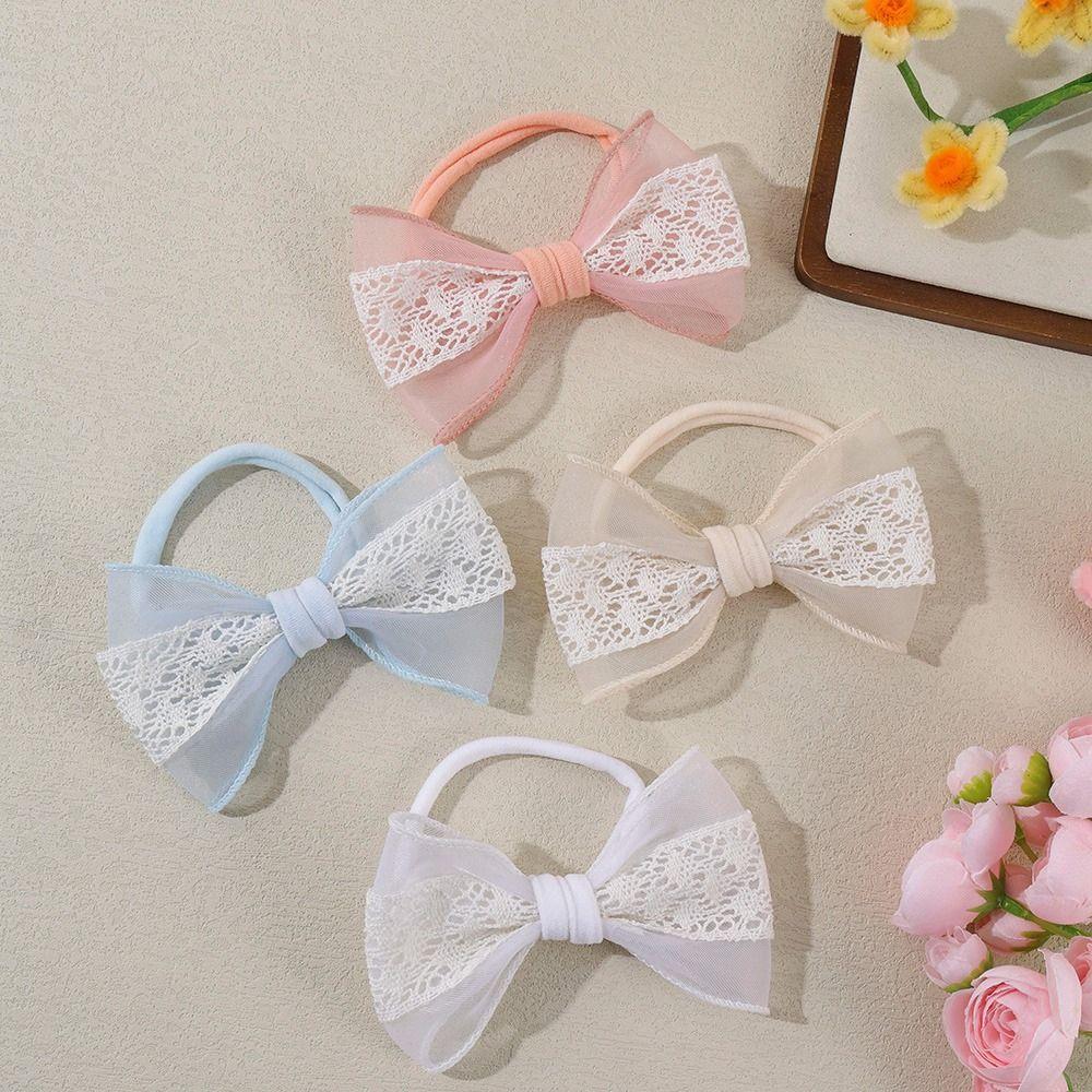 Soft Baby Nylon Headband Lace Bow Ponytail Hair Tie Bowknot Hair Bands  For Baby Girls Children
