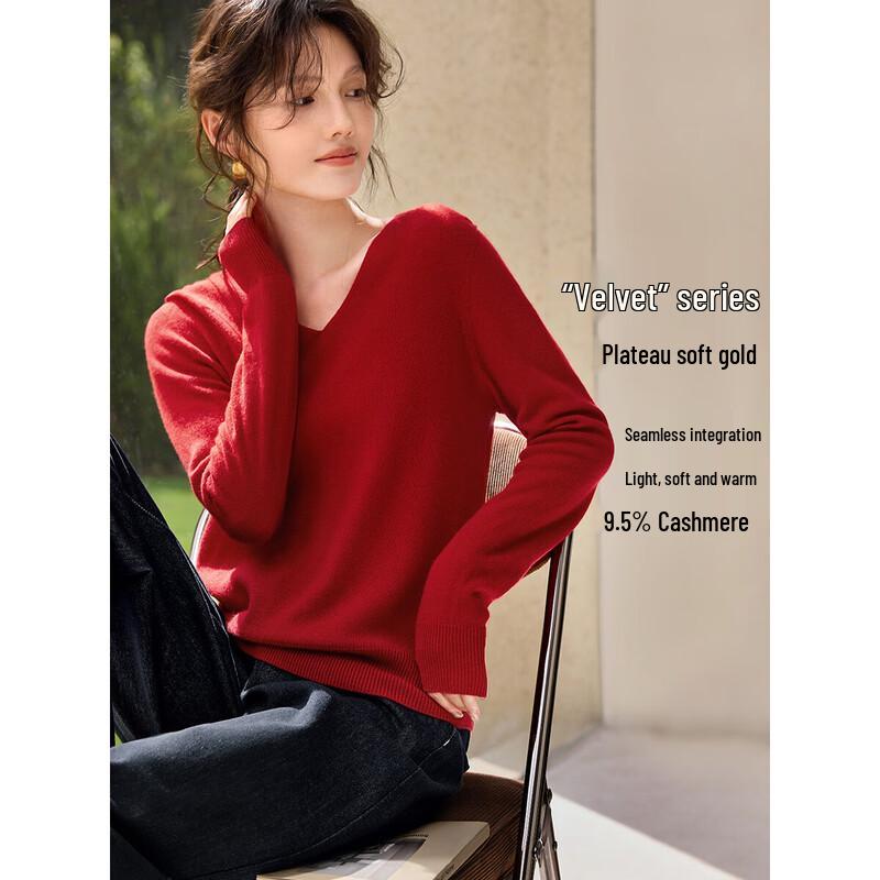 XWI Women s Elegant Cashmere Wool Blend Round Neck Knit Top M