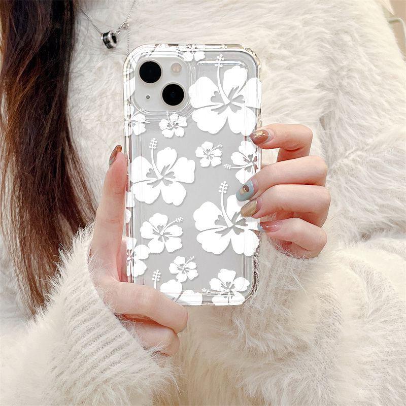 Big White Flower for iPhone17promax Mobile Phone Case Apple 14 Large Hole 12/13 New 15 All-inclusive
