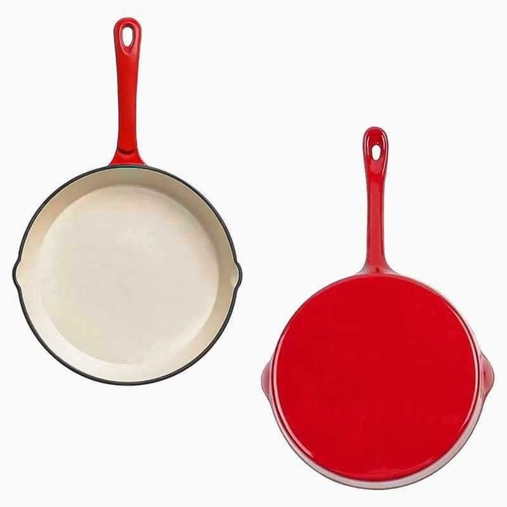 Haushalts-Antihaft-emaillierter Gusseisen-Schmortopf Universeller flacher Boden Bratpfanne Rote Vintage Omelettpfanne Induktionskochfeld