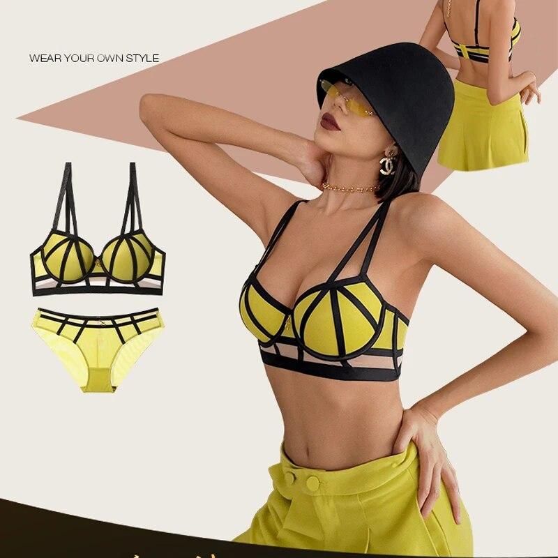 Fashion Brand Women's Underwear Set Sexy Hollow Push Up Bra Set Romantic Rose Lace Lingerie Classic Bandage Plus Size Brassiere
