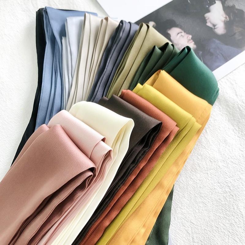 5X200Cm Satin Silk Narrow Scarf Neckerchief Solid Neck Scarves Long Silk Thin Scarf Head Neck Hair Band Bag Ribbon Headbands Diy