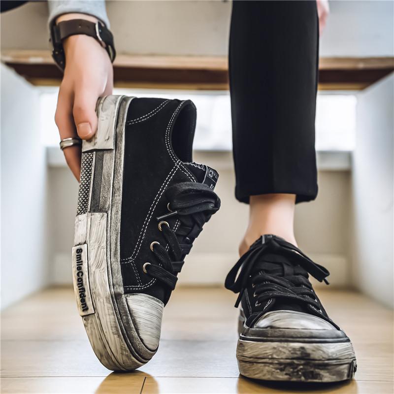 Black Four Seasons Men's Cloth Shoes Fashionable retro Make dirty style Leisure Outdoor Party Street walking youth shoes