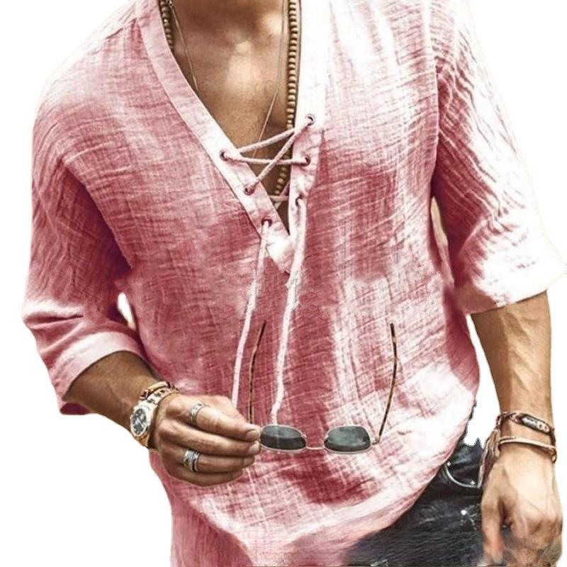 

2026 European & American Men s Eyelet Tie-Up Short Sleeve T-Shirt 2X Large красный