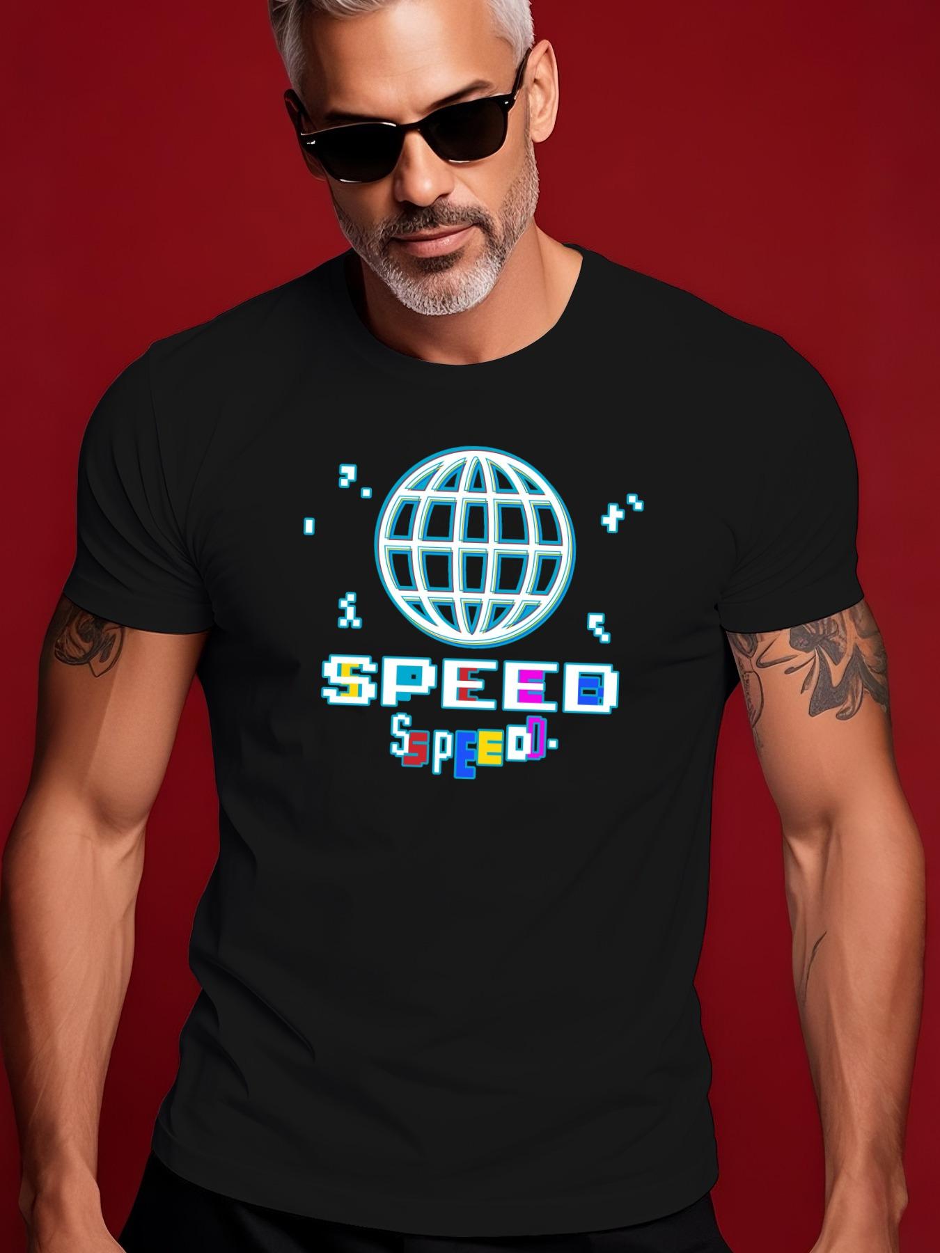 SPEED Graphic Tshirt - Light Blue Casual Summer Tee with ... XXL
