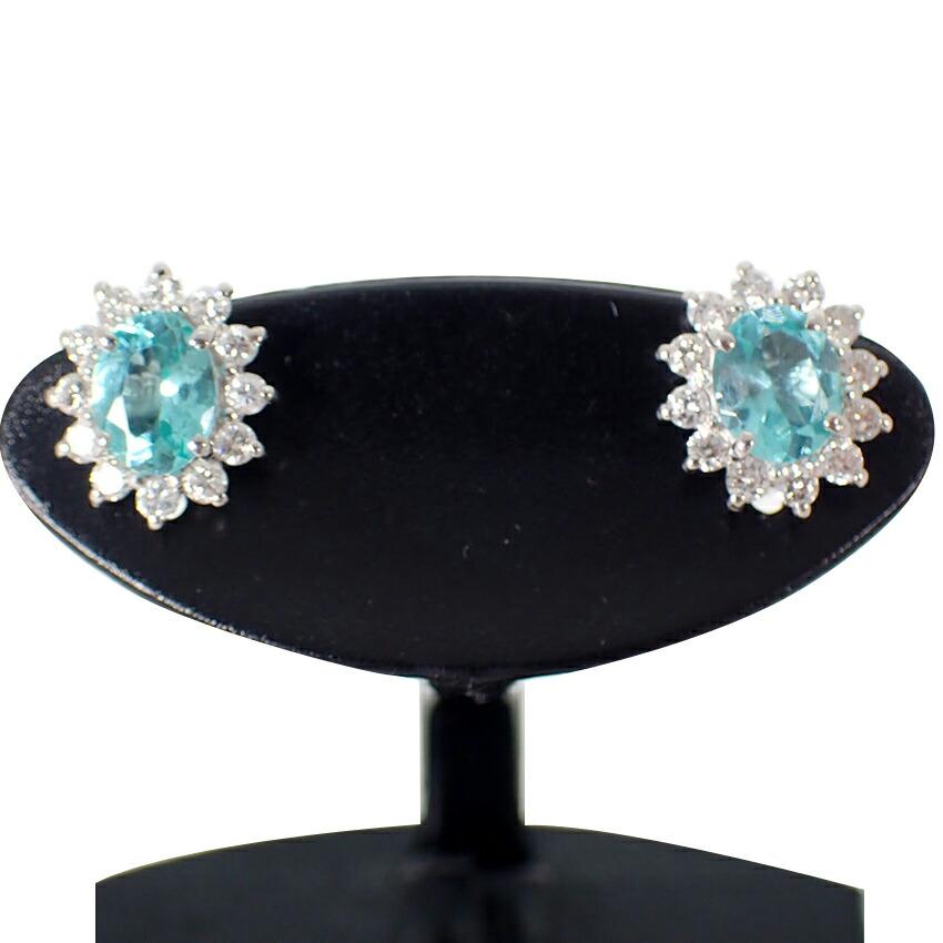 Pt900 Apatite Paraiba Color/Diamond Earrings/j23-4
