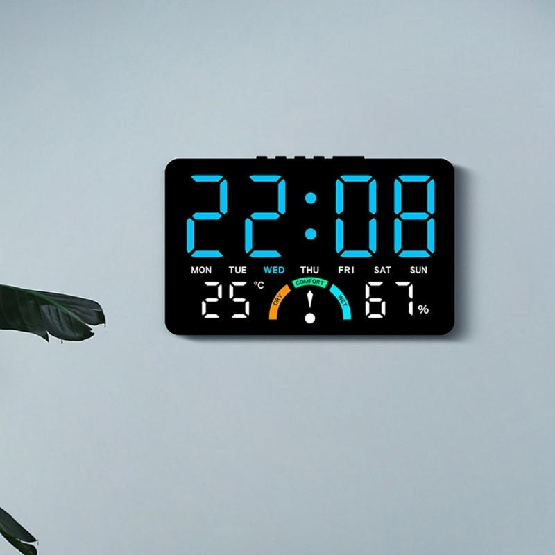 Modern Minimalists Design Electronic Clock Large Screen Display Indoor Thermometers Hygrometer Wall Mountable Tabletop