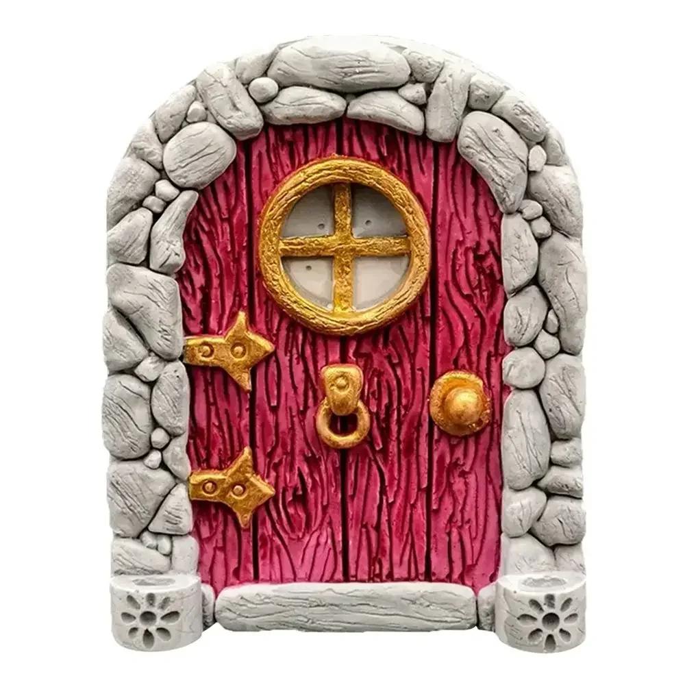 Graverad Design Trä Miniatyr Älva Tomte Älvdörr Fönster Dörr Figurer Gräsmatta Prydnad Trädgårdsdekoration Utomhus Barnpresent