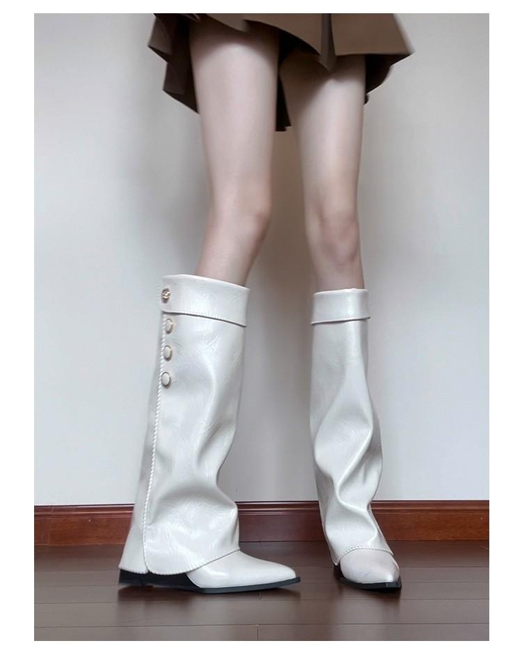 Xiaoxiangfeng pointed toe heel boots knight boots women's knee high trouser boots