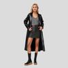 Women'S Extended Bathrobe Style Leather Trench Coat, Spring Autumn Wrinkle-Resistant Fashion Long Faux Leather Outerwear