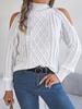 Women's Off-Shoulder High Neck Cable- Sweater - Soft Stretchy Long Sleeve Pullover, Solid Color Casual Chic Fall Winter Top, Highneck Pullover