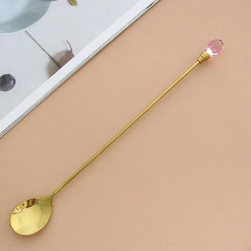 Long Handle Premium Stainless Steel Teaspoon Diamond Ice Spoon Perfect for Dessert Ice Cream Coffee Cocktail Mug