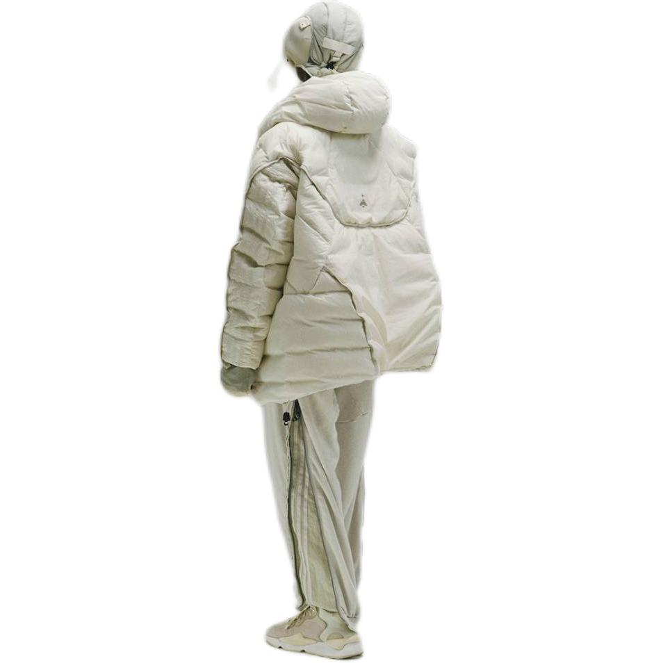 Adidas Originals X Hamcus Collaboration FW23 Solid Color Quilted Logo Drawstring Hooded Zipper Down Jacket Unisex Outerwear White IU4837