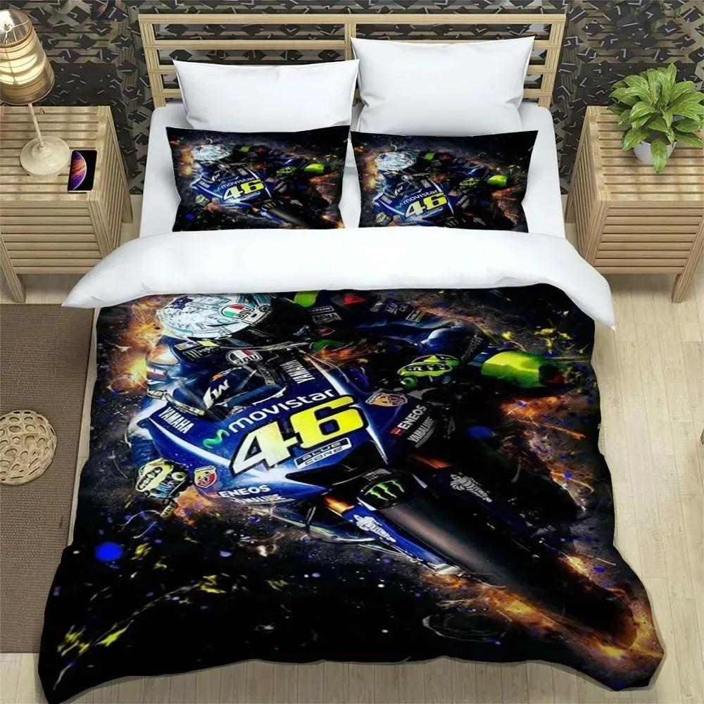 3D-gedrucktes Motorrad-Flotten-VR-46 Bettbezug Kissenbezug Bettwäsche-Set Einzelbett Doppelbett King für Kinder Erwachsene Schlafzimmer