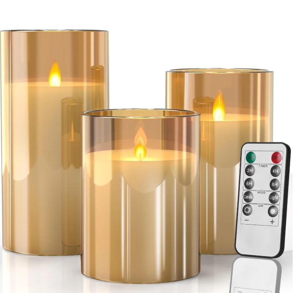 3pcs LED Lights Electronic Flameless Candles Tea Lights Fake Pillar Electronic Candles Lights for Wedding Party Christmas Decor