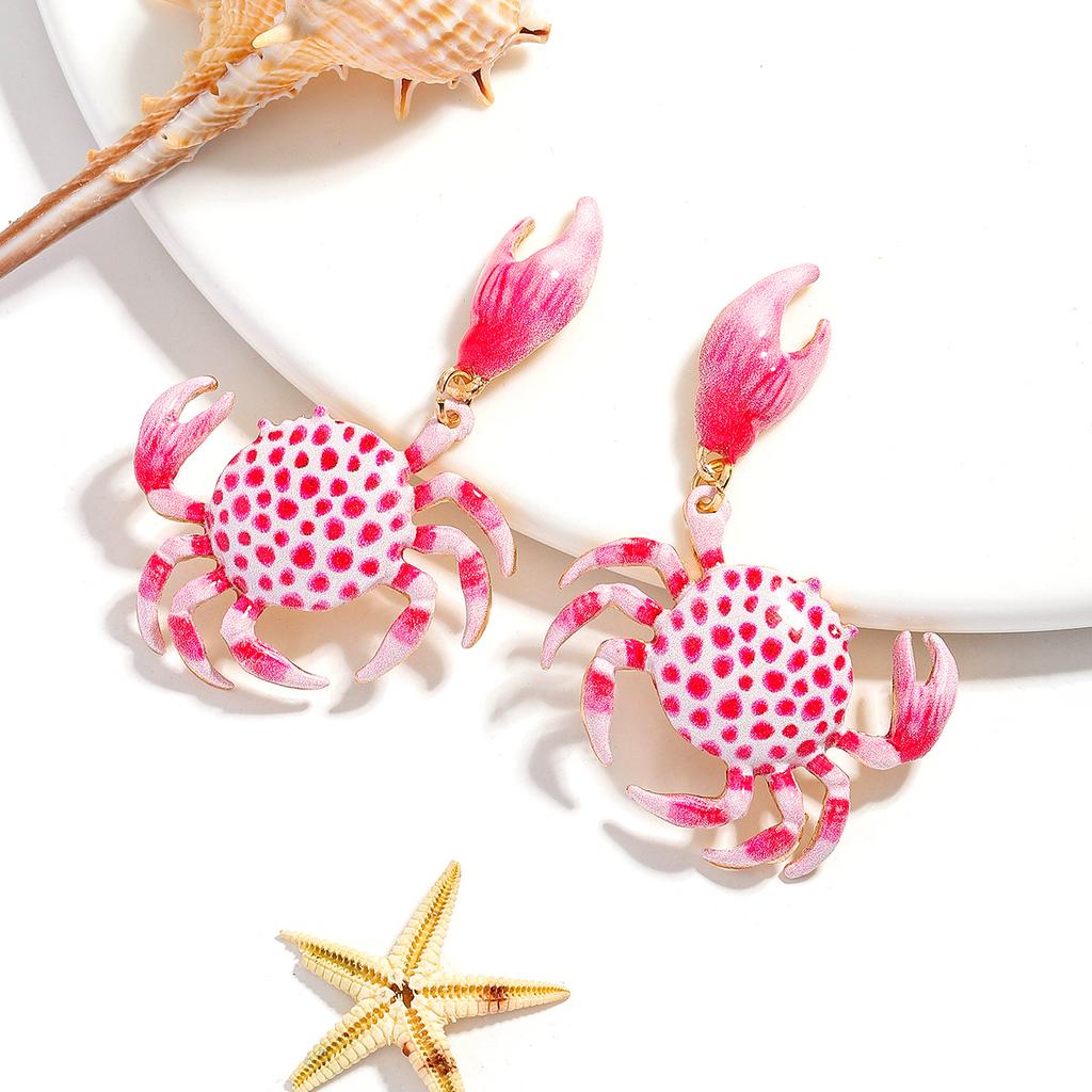New Design Pink Crab Dangle Earrings Women Cute Enamel Ocean Animal Crab Earrings Beach Vacation Accessory Party Jewelry Gifts