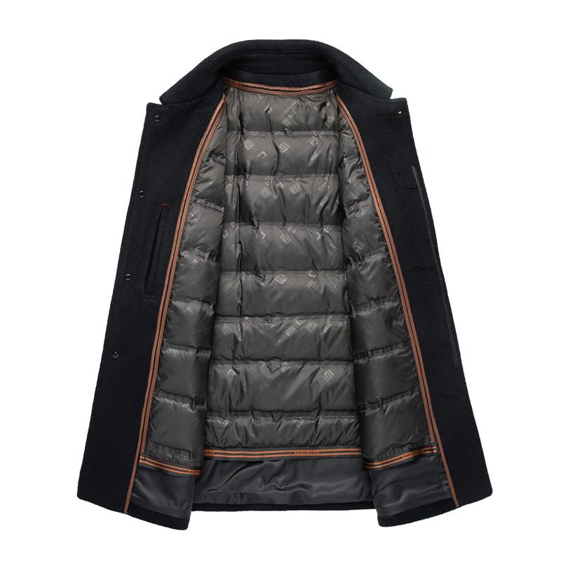 Mid-length Cashmere Coat Men's Business Lapel Down Liner Windbreaker Thickened Warm Winter Dad Woolen Coat